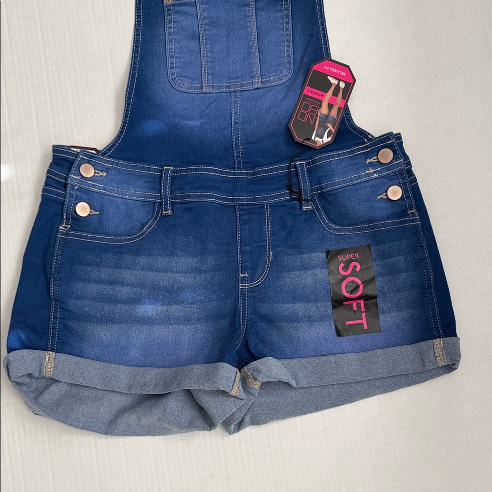 No Boundaries Blue Denim Short Overalls - Picture 2 of 3